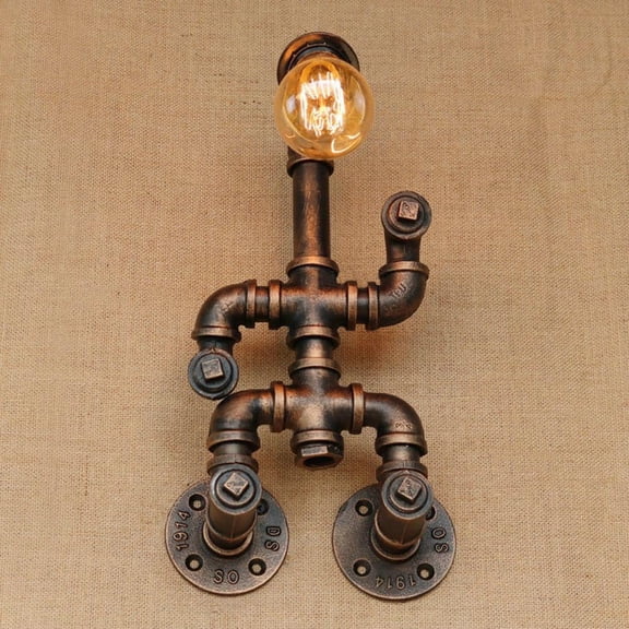 Vintage Creative Brass Human Shape Water Pipe Wall Lights American Retro Industrial Metal Iron Wall Sconce Restaurant Hotel Bar Home Villa Decorative Wall Lamps