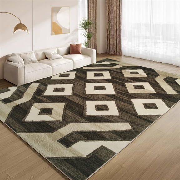 Vintage Creative Geometric Texture Area Rugs, Green Brown Carpet, Washable Non Slip Low Pile Soft Rug for Living Room Bedroom Office Decor Mat 2ftx3ft