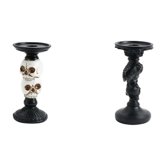 Vintage Crow & Skull Candle Holders Halloween Decor(Mixed 2Pcs)