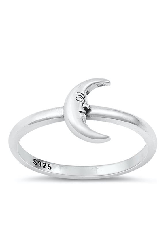 Vintage Crescent Moon Face Ring .925 Sterling Silver Band Jewelry Female Male Unisex Size 5