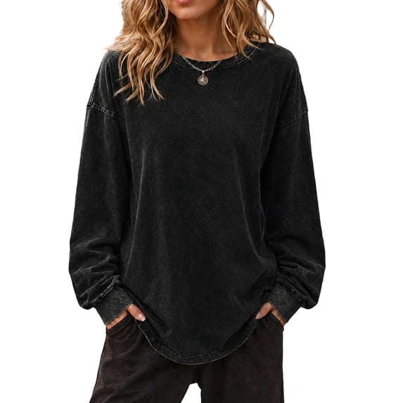 Vintage Crewneck Sweatshirts Women Washed Long Sleeve Oversized Sweater, 2XL