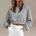 thumbnail image 1 of Vintage Crewneck Sweatshirts for Women Women's Solid Cropped Crewneck Sweatshirt Oversized Loose Long Sleeve Fleece Pullover Loungewear Tops Gray L, 1 of 5