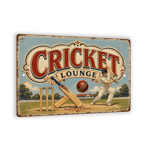 Vintage "Cricket Lounge" Metal Sign - Porcelain Enamel Style Wall Decor - 8"x 12" Indoor or Outdoor Sign