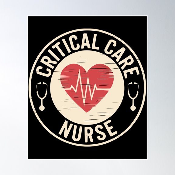 Vintage Critical Care Nurse With Heart Poster Wall Art, Modern Wall Decor, 12x18 UNFRAMED