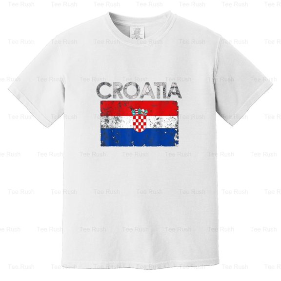 Vintage Croatia Croatian Flag Pride World Cup, Hrvatska, Soccer, Fan, Comfort Color T-Shirt Unisex, up to 4XL