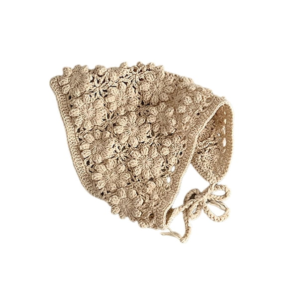Vintage Crochet Baby Headwear Soft & Breathable Knitting Bandana Headscarf for Infants Girls Hollowed Out Design