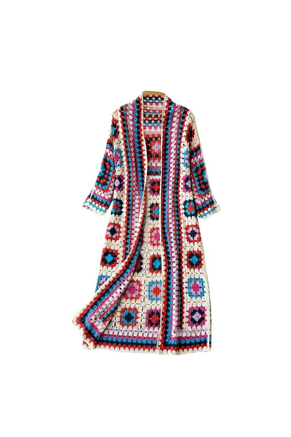 Vintage Crochet Knit Cardigans for Women Boho Floral Embroidery Long Sleeve Open Front Knitted Cardigan Sweater