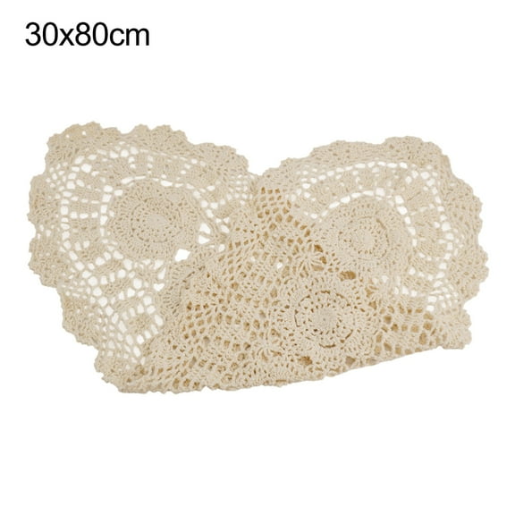 Vintage Crocheted Lace Table Runner Cotton Floral Oval Tablecloth Home Dining Decor 30x80cm Beige