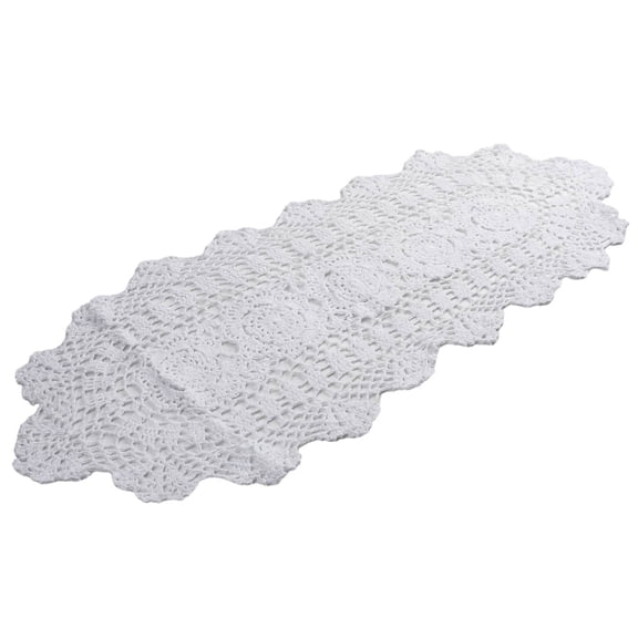 Vintage Crocheted Lace Table For Runner, Handmade Cotton Floral Oval Hollow-Out Design, Countryside Style For Dining Table, Café, Restaurant, Or Home Décor, 30 X 80 Cm(White)