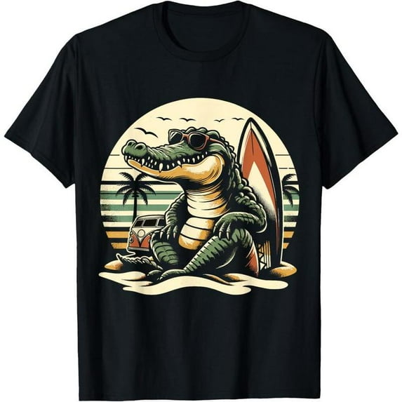 Vintage Crocodile Graphic Tee T-Shirt Cotton Top Beach Vacation Design Casual Short Sleeve Summer Apparel Black S-5XL