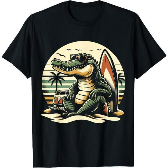 Vintage Crocodile Graphic Tee T-Shirt Cotton Top Beach Vacation Design Casual Short Sleeve Summer Apparel Black S-5XL