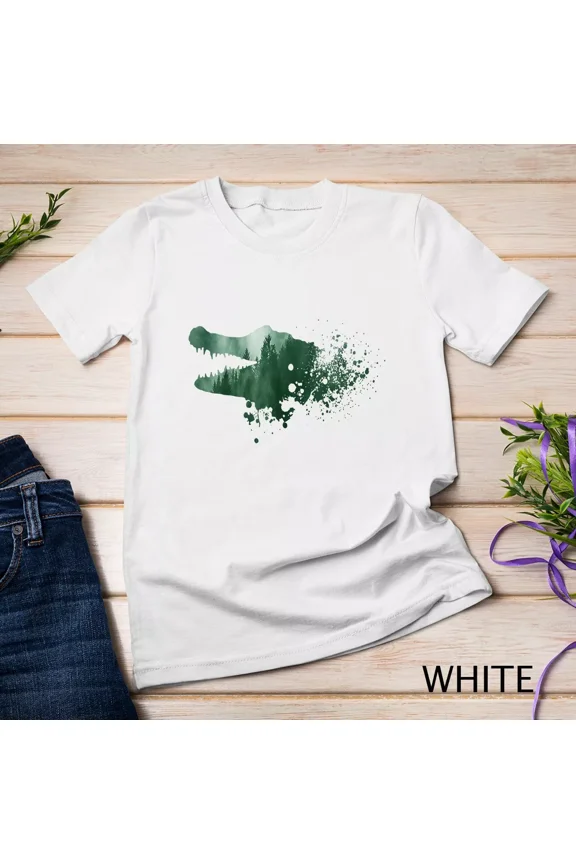 Vintage Crocodile Silhouette Reptile Nature Graphic Art Unisex T-Shirt, up to size 5XL