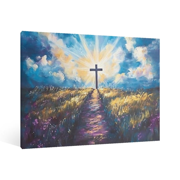 Vintage Cross Canvas Wall Art Paint Framed, Cross Pictures Canvas Print Posters Wall Decor, Christian Christmas Wall Art Home Decor for Living & Prayer Room Bedroom Wall Decor Framed