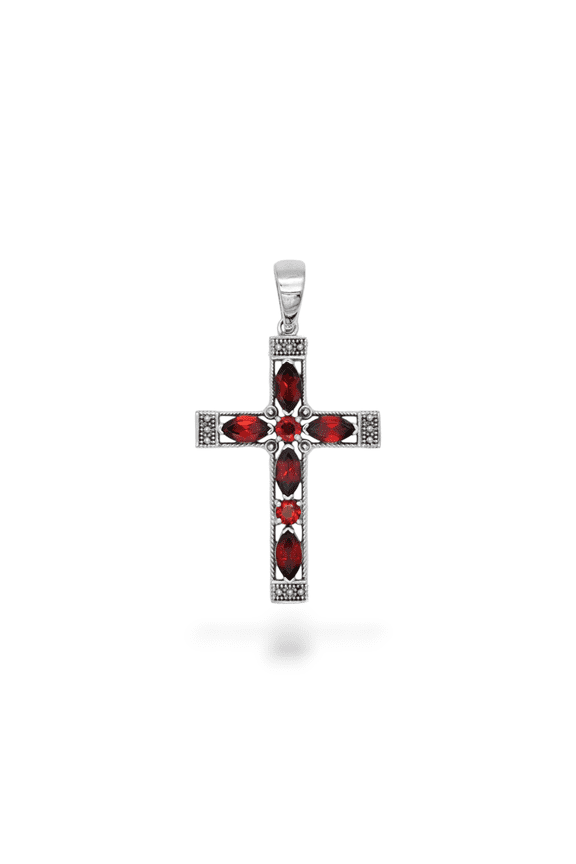 Vintage Cross Pendant, Garnet Cross Pendant, Cross Pendant, 925 Sterling silver Pendant, Silver Gemstone Cross, Christmas Gift for her