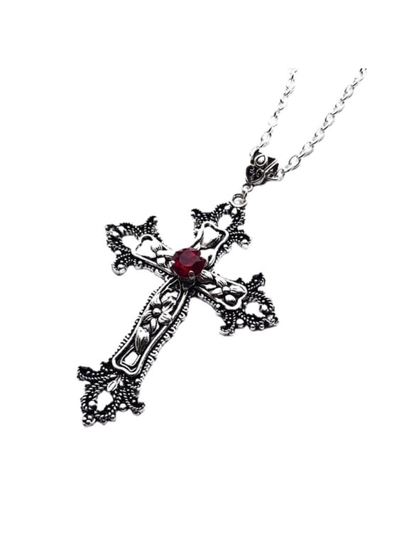 Vintage Cross Pendant Necklace for Women Goth Accessories Gothic Male Neck Long Chain Summer Aesthetic Holiday Gifts
