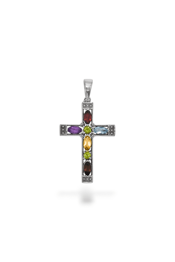 Vintage Cross Pendant, Peridot Cross Pendant, Cross Pendant, 925 Sterling silver Pendant, Silver Gemstone Cross, Christmas Gift for her