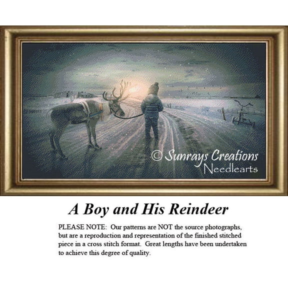 Vintage Cross Stitch Pattern | A Boy and His Reindeer (Pattern Only, You Provide The Floss and Fabric)