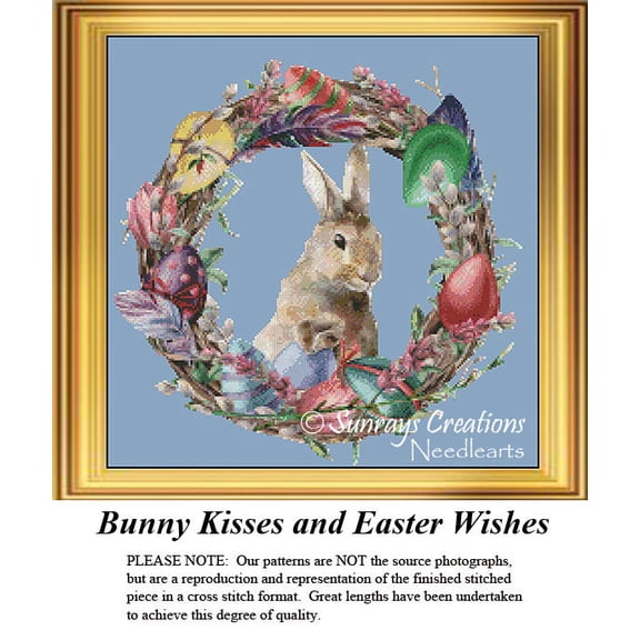 Vintage Cross Stitch Pattern | Bunny Kisses and Easter Wishes (Pattern Only, You Provide The Floss and Fabric)