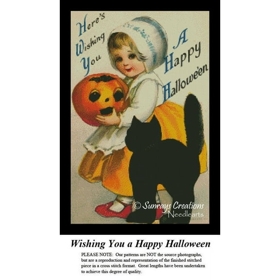 Vintage Cross Stitch Pattern | Wishing You a Happy Halloween (Pattern Only, You Provide The Floss and Fabric)
