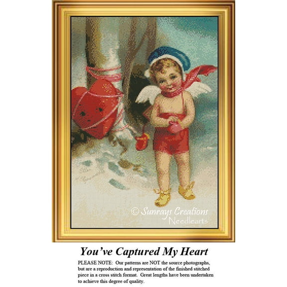 Vintage Cross Stitch Pattern | You've Captured My Heart (Pattern Only, You Provide the Floss and Fabric)