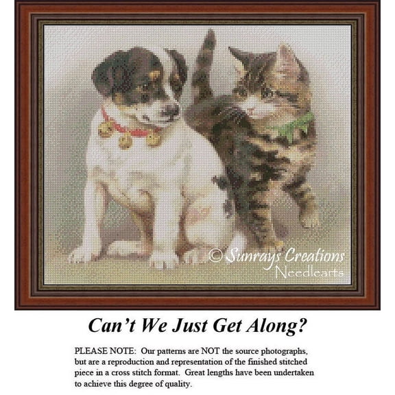 Vintage Cross Stitch Patterns | Can't We Just Get Along? (Pattern Only, You Provide The Floss and Fabric)