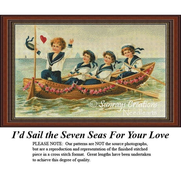Vintage Cross Stitch Patterns | I'd Sail the Seven Seas for Your Love (Pattern Only, You Provide the Floss and Fabric)