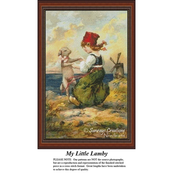 Vintage Cross Stitch Patterns | My Little Lamby (Pattern Only, You Provide the Floss and Fabric)