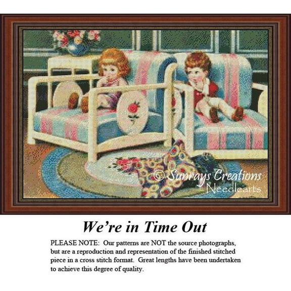 Vintage Cross Stitch Patterns | We're in Time Out (Pattern Only, You Provide the Floss and Fabric)