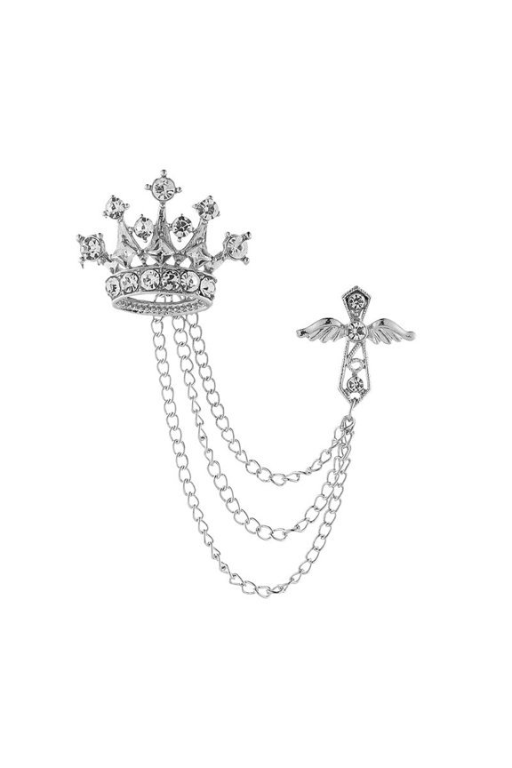 Vintage Cross Tassel Chain Brooch Collar Pin,Crystal Rhinestone Cross Long Chain Lapel Pin,Suit Coat Breastpin Jewelry for Women Men.