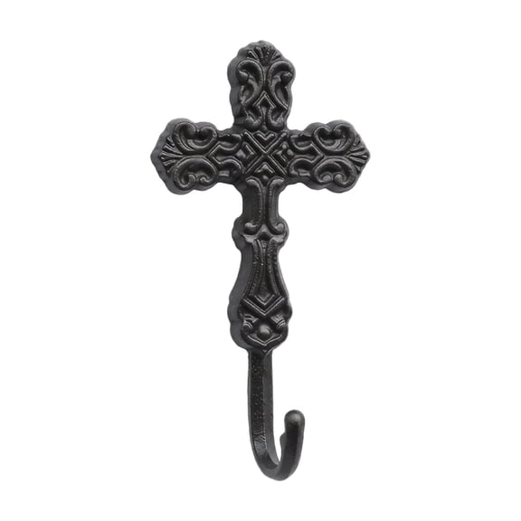 Vintage Cross Wall Hook, Cast Iron, Decorative Coat Hook for Entryway, Door or Wall, 7.7 in H x 3.9 in W ,1 Pack