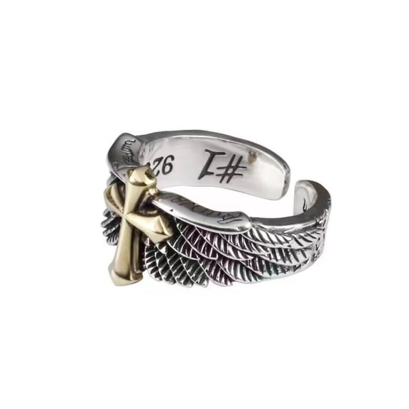 Vintage Cross Wing Rings for Men and Women, Fashion Minimalist Electroplated Copper Ring, Silver