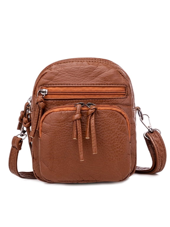 Vintage Crossbody Bag for Women, Mini One Shoulder Phone Bag with Tassel Zipper, Multi-compartment Faux Leather Messenger Bags Tote for Work Shopping Travel(Brown)