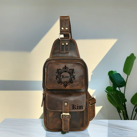 Vintage Crossbody Bag for Men, Mens Leather Shoulder Bag, Men's Chest Bag, Outdoor Travel Bag, Daypack, Custom Leather Bag, Gift for Men