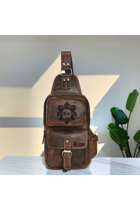 Vintage Crossbody Bag for Men, Mens Leather Shoulder Bag, Men's Chest Bag, Outdoor Travel Bag, Daypack, Custom Leather Bag, Gift for Men