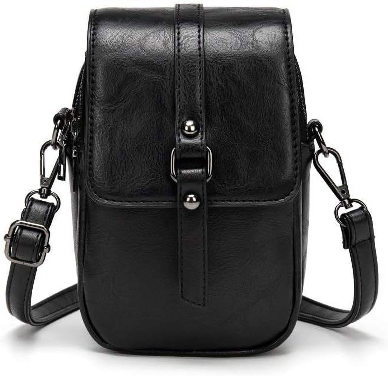 Vintage Crossbody Phone Bag for Women, Small Leather Shoulder Purse and Handbag with Tassel&Rivet Decoration