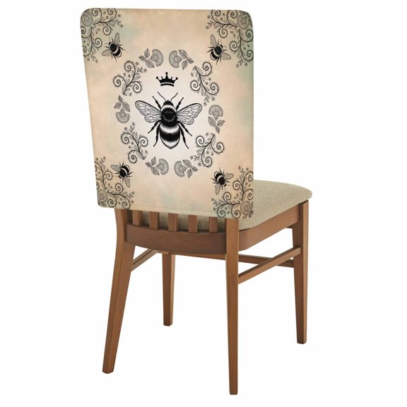 Vintage Crown Bee Chair Covers Set of 1 Classical Floral Texture Orange Green Ombre Chair Back Covers Stretch Removable Washable Slipcovers Protector for Dining Room Kitchen Party Decor