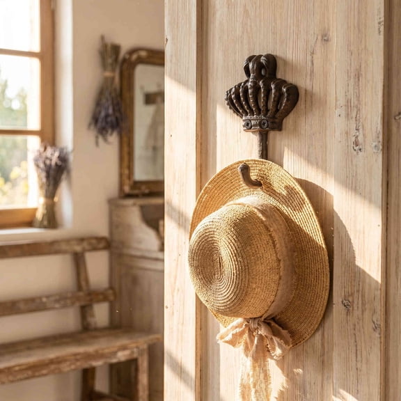 Vintage Crown Cast Iron Wall Hooks, Rustic Heavy-Duty Metal Coat Hanger Entryway Key Towel Hat Wall Mount Decor Hook