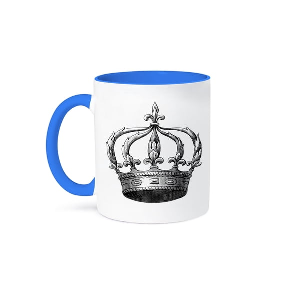 3dRose, Vintage Crown - Royalty - Black and White Art, 11oz Two-Tone Blue Mug