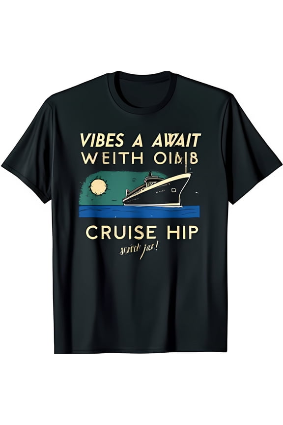 Vintage Cruise Ship Graphic Black T-Shirt Retro 70s/80s Travel Design