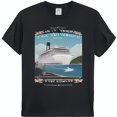 Vintage Cruise Ship Graphic Black TShirt Retro Travel Poster Design