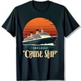 thumbnail image 1 of Vintage Cruise Ship Sunset Graphic Black T-Shirt Nostalgic Sail Away Design, 1 of 5
