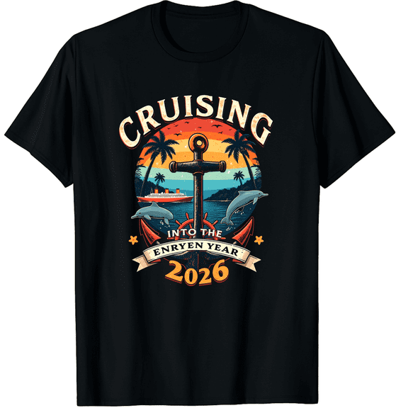 Vintage Cruising Into 2026 New Years Party Family Matching Graphic Tee T-Shirt for Men Women