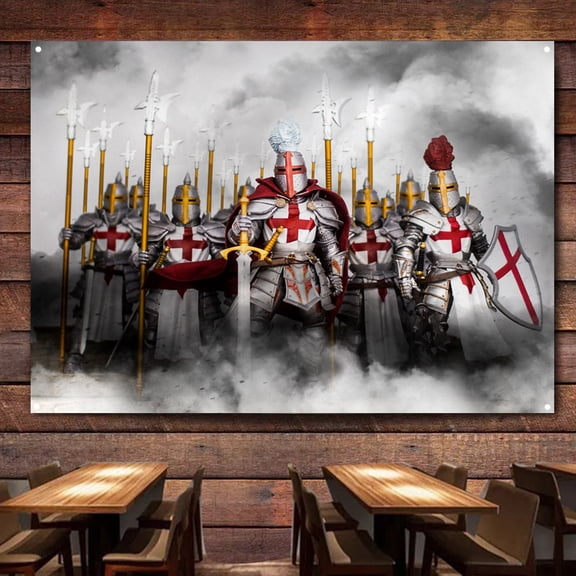 Vintage Crusader Armor Warrior Posters Canvas Painting Knights Templar Banner 38" x 57"
