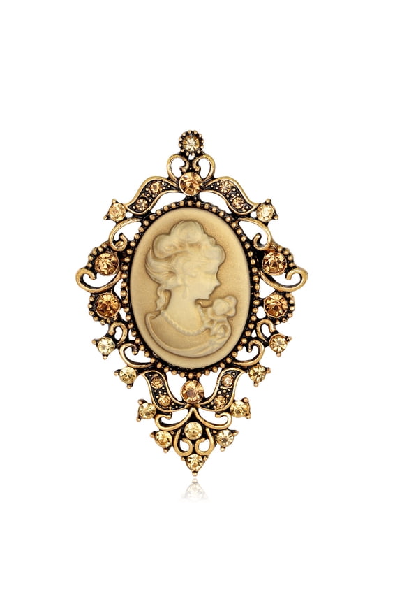 Vintage Crystal Brooch 1pc Beauty Head & Leaf Design | Diamond-Detailed Jewelry Pin