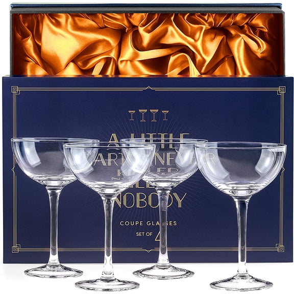 Vintage Crystal Champagne Coupe Glasses | Set of 4 | 4-5 oz Classic Cocktail Glassware - Martini, Manhattan, Cosmopolitan, Sidecar, Daiquiri | 1920s Speakeasy Retro Style Saucer Goblets