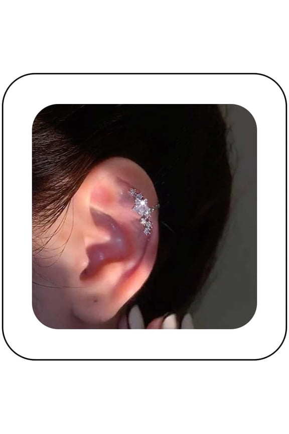 Vintage Crystal Ear Cuff Earrings Silver CZ Star Cuff Wrap Earrings Star Rhinestone Cartilage Climber Crawler Earrings Non Piercing Ear Clip Earrings Jewelry for Women(Left)
