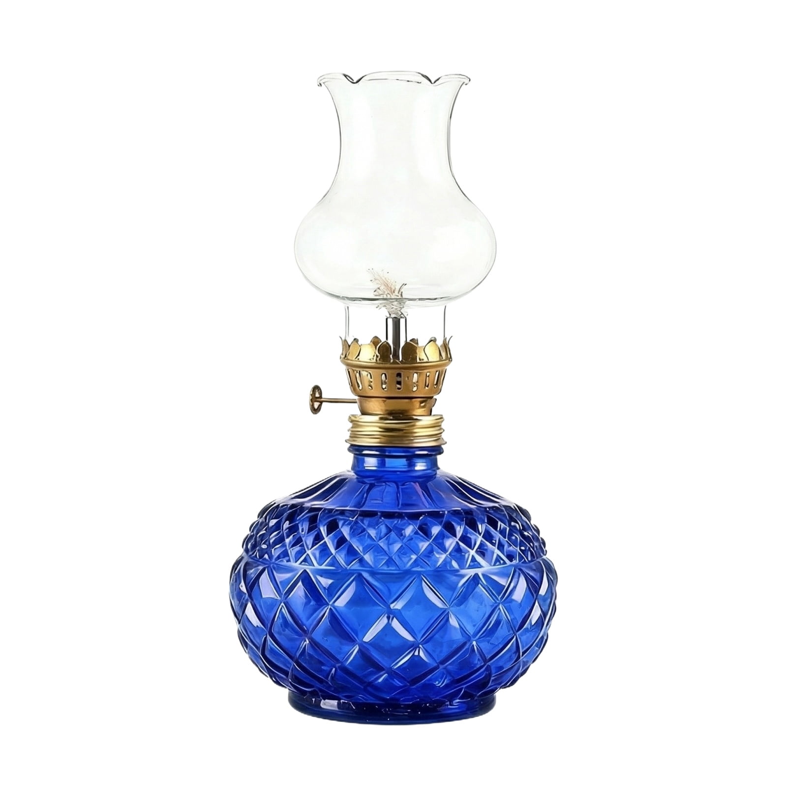 Vintage Crystal Kerosene Lamp - Blue Glass Oil Lamp with Classic Design, Clear Glass Chimney, Decorative Oil Lamp for Home Decor, Living Room, Bedroom, Dining Table, Camping, Emergency Lighting - Ret