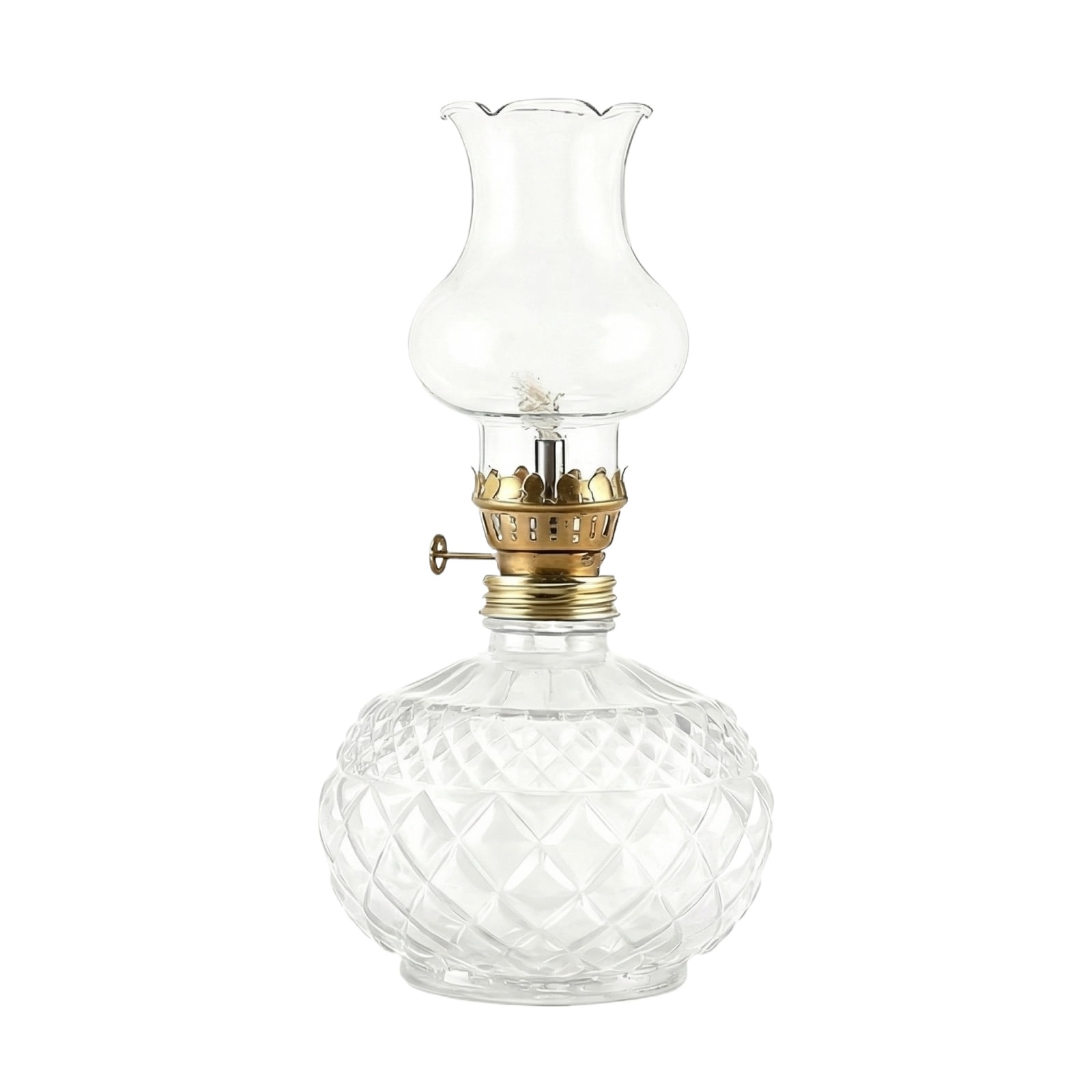 Vintage Crystal Kerosene Lamp, Clear Glass Body with Classic Brass Accents, for Home Decor, Camping, Emergency Lighting, Nostalgic Ambiance Creation