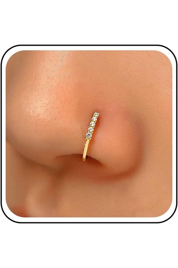 Vintage Crystal Nose Ring Stud Rhinestone Nose Rings Hoop Gold Cz Tennis Nose Screw Stud Rings Boho No Piercing Nose Hoop Clip on Nose Ring Jewelry for Women