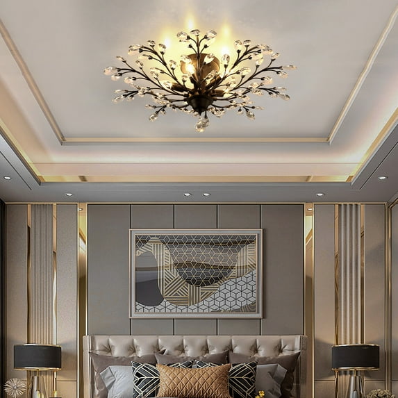 Vintage Crystal Pendant Lamp Flower Ceiling Light Fixture Chandelier Bedroom NEW